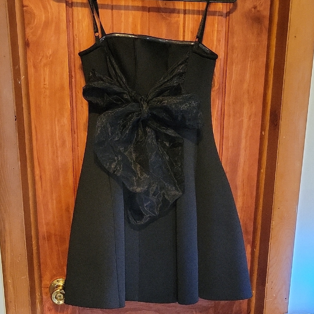 Speechless Black Mini Dress with Bow Accent